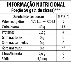 Tabela Nutricional Arroz Branco Chácara João e Maria TP1 1Kg