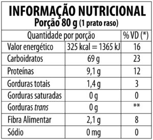 Tabela nutricional macarrão espaguete chácara João e Maria 500g