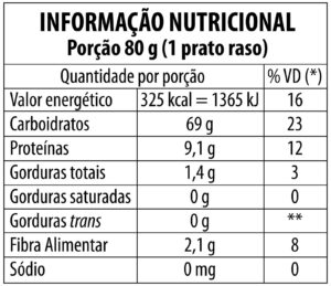 Tabela Nutricional Macarrão Penne Chácara João e Maria com ovos 500g